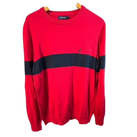 Nautica NWT Red Navy Striped Crewneck Sweater Sz Small - Picture 1 of 7